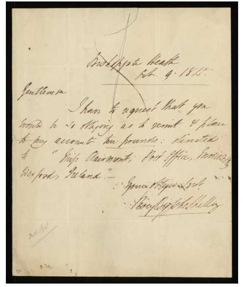 Library of the University of Basel, Letter by Percy Shelley to his London Bankers, Brooks and Co.,available here