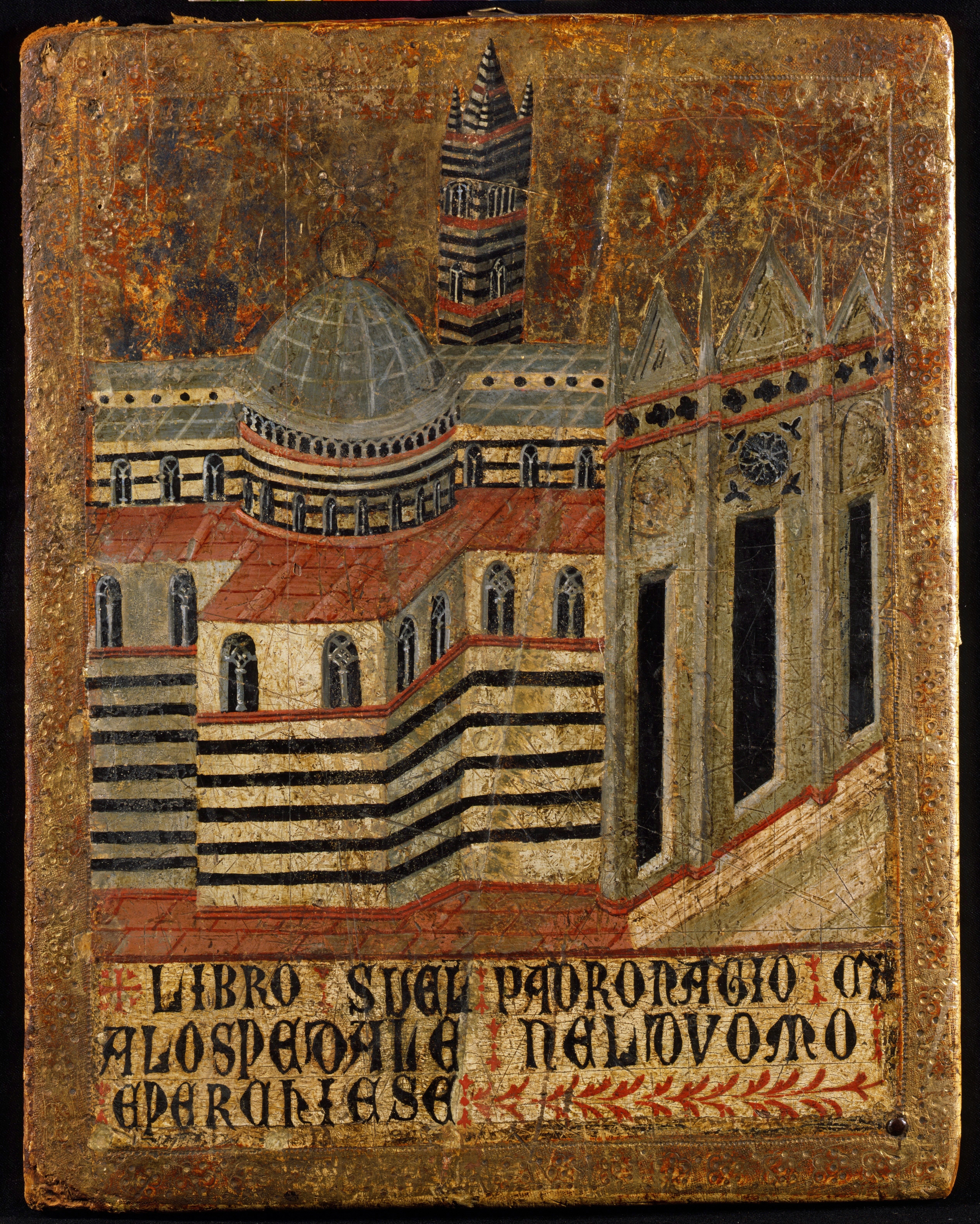 Wooden cover of a register of the Biccherna, an organ of Sienese government, with a depiction of the city's cathedral, last quarter of the 14th century (Siena State Archives, Biccherne)