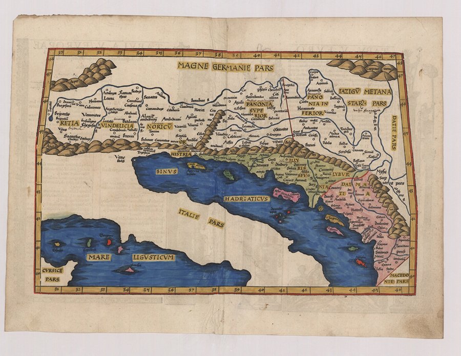 PANNONIA AND ILLYRICUM – historical map, woodcut, circa 1522