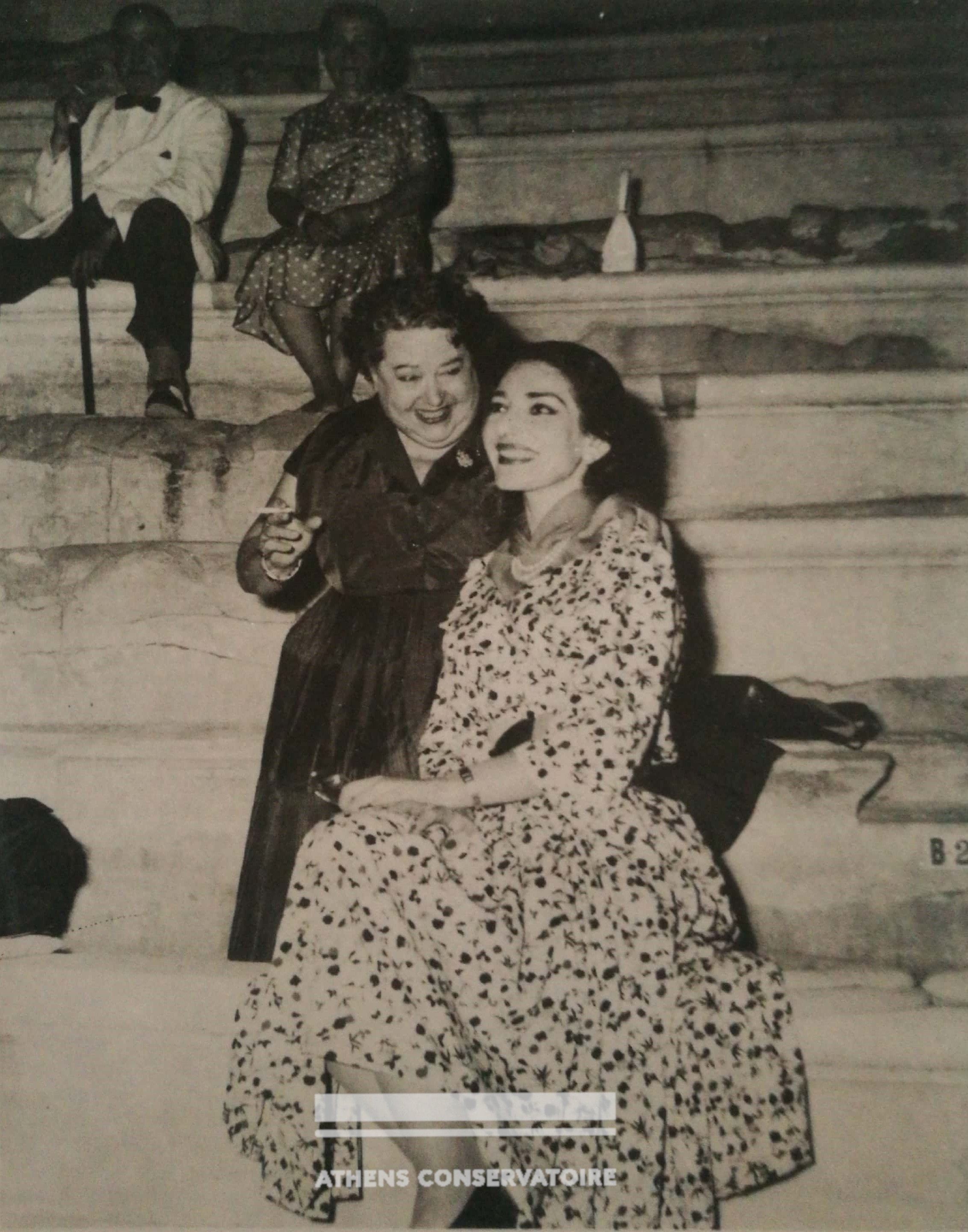 Maria Callas and Elvira de Hidalgo at the Odeon of Herodes Atticus in 1957 (Athens Conservatoire Archives, Stathis Arfanis Archive-Collection). 