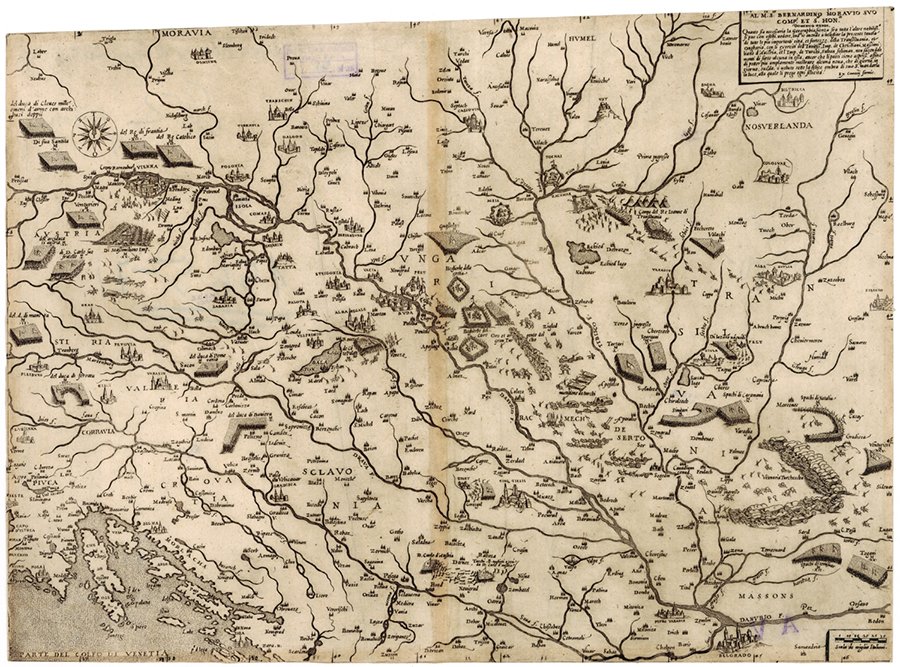 CROATIA, SLAVONIA, HUNGARY – war map, engraving, 1570