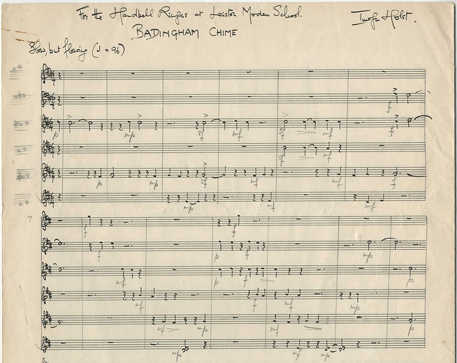 Holst's music manuscript for Badingham Chime for 12 handbells; Item reference: HOL/2/1/1/99; Date: 1969