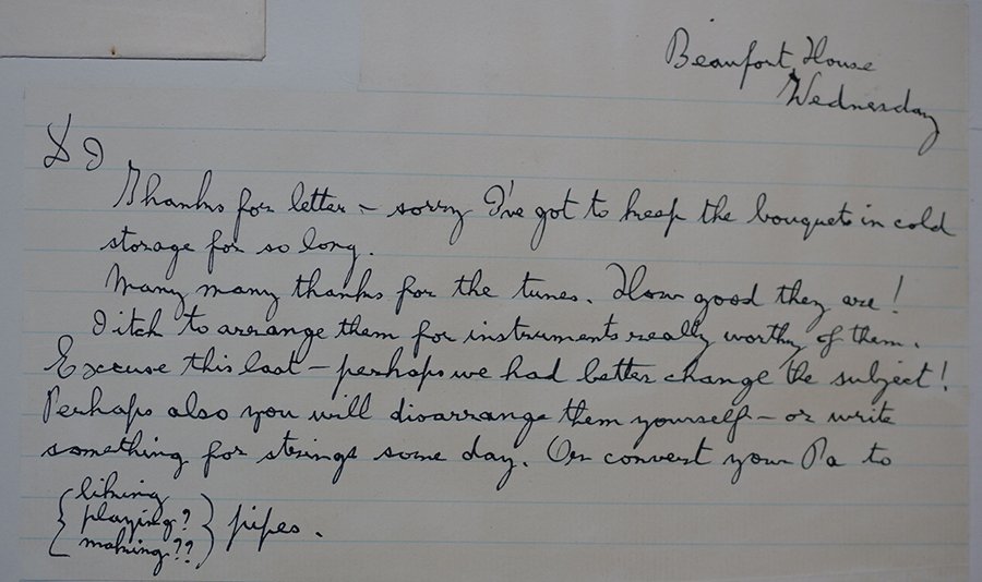 Letter from Gustav to Imogen congratulating her on the publication of her 