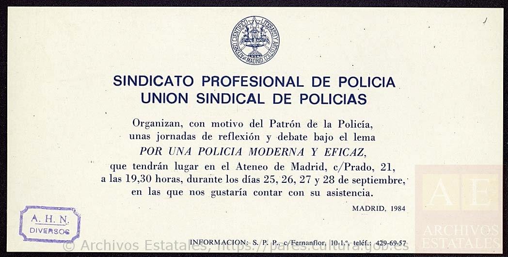 Archivo Històrico Nacional, Archivo de Luis Camacho, Sindicato Profesional de Policía. Unión Sindical de Policías, available here