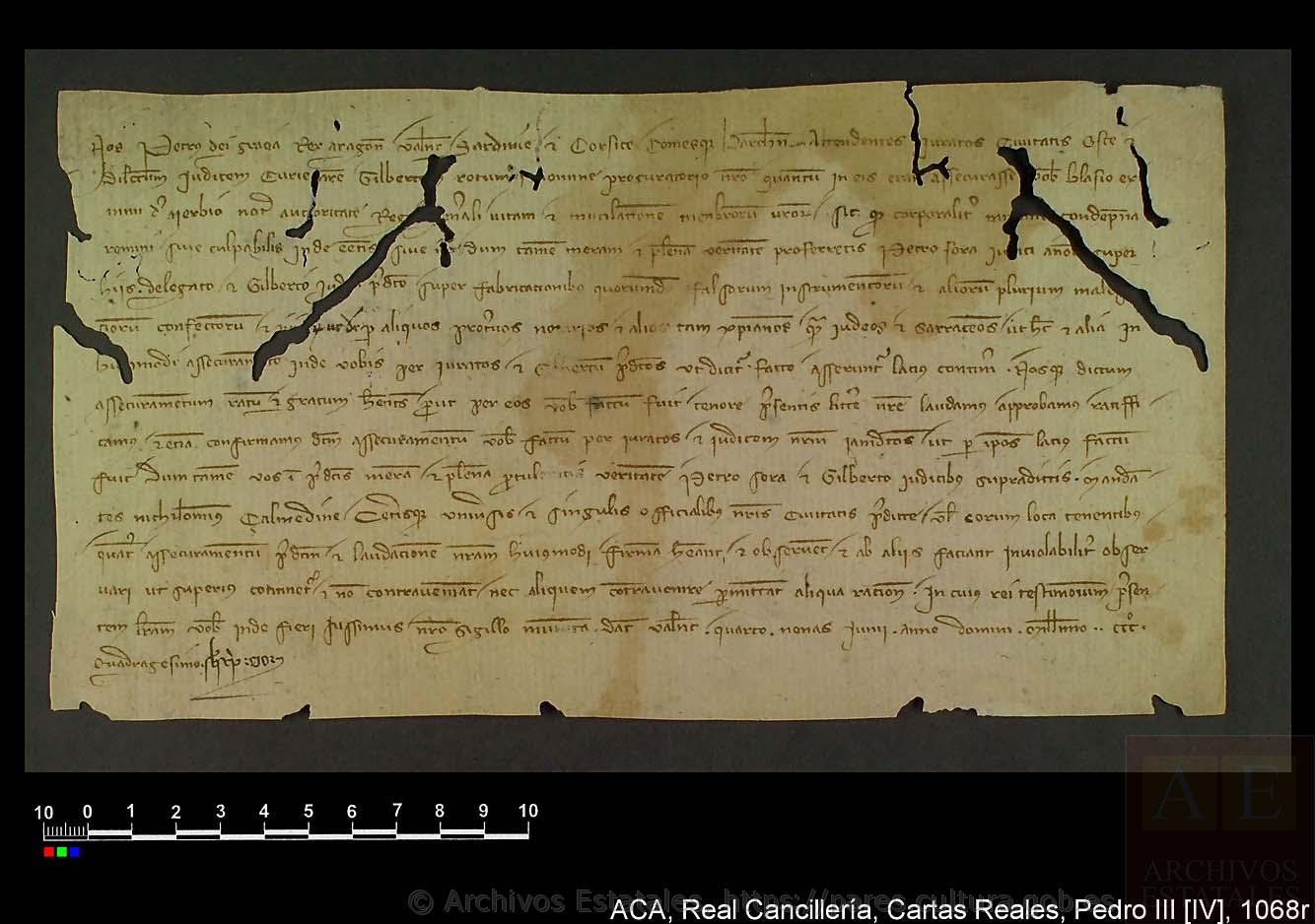  Archivo de la Corona de Aragón, Statement given by Pedro el Ceremonioso to Blas Jiménez de Ayerbe that reassures him of the authenticity about certain documents, available here
