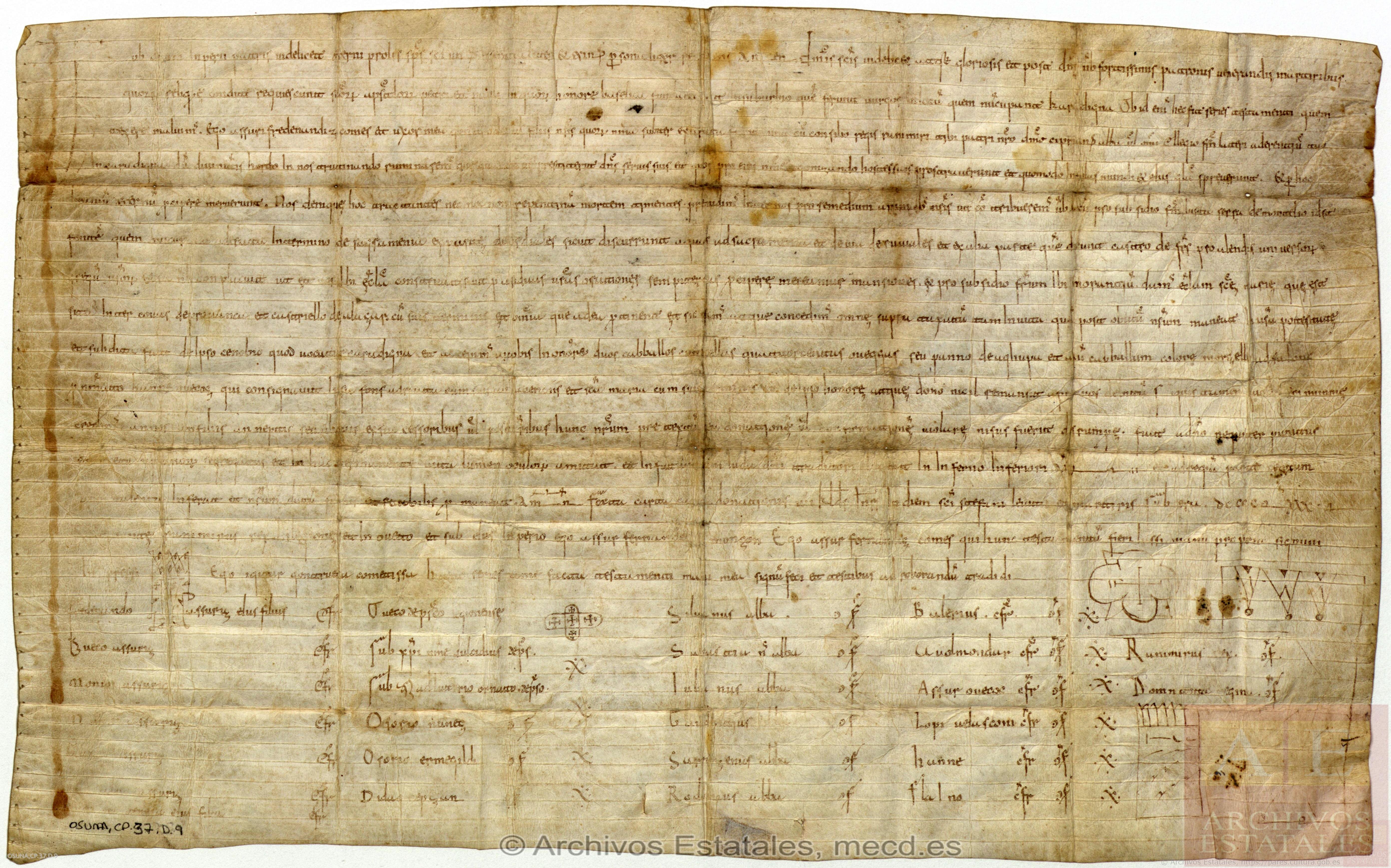 Archivo Histórico de la Nobleza, Donation of Count Assur Fernández and his wife Countess Gontroda to the monastery of San Pedro de Cardeña (Burgos), 953, avalaible here
	
