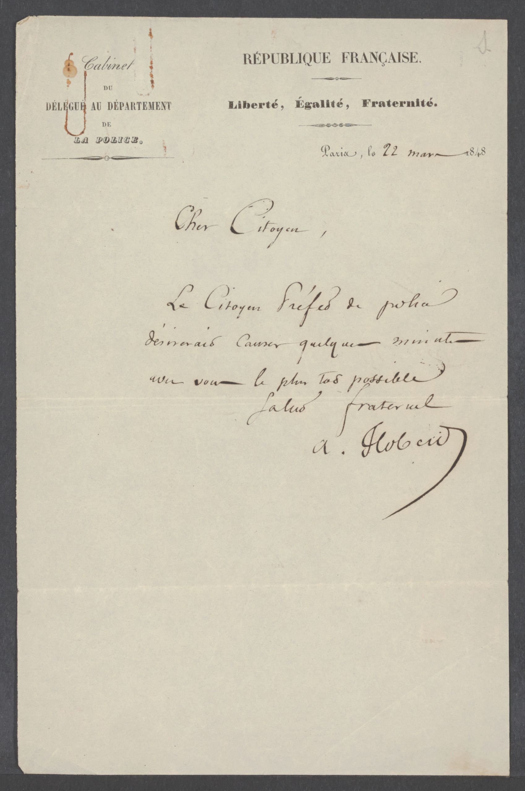 Internationaal Instituut voor Sociale Geschiedenis,  The police prefecture gave to revolutionary Constantin Pecqueur the role of Commissioner, 22th march 1848, avalaible here
