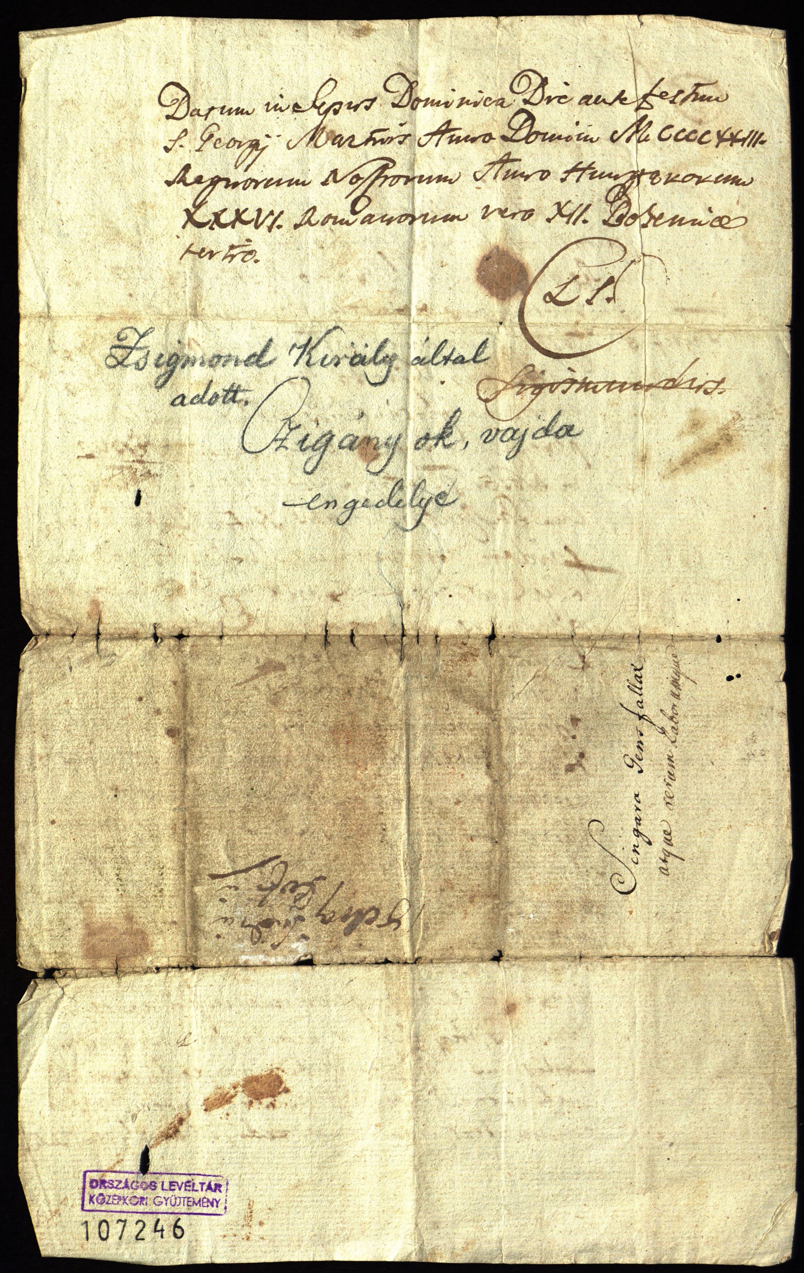 Magyar Nemzeti Levéltár, An 18th C. transcript of the document issued by Sigismund on the 18th April 1423 - verso (Reference code: HU MNL OL DL 107246)
