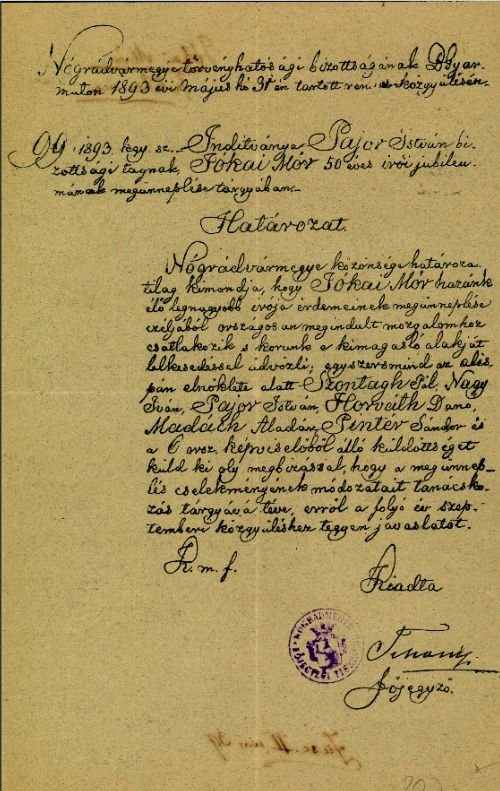 Hungarian National Archives, Resolution of the Nógrád County Legislative Committee of the General Assembly of 31 May 1893, ref. HU-MNL-OL-P 509-1.-23.-h-2.-1
