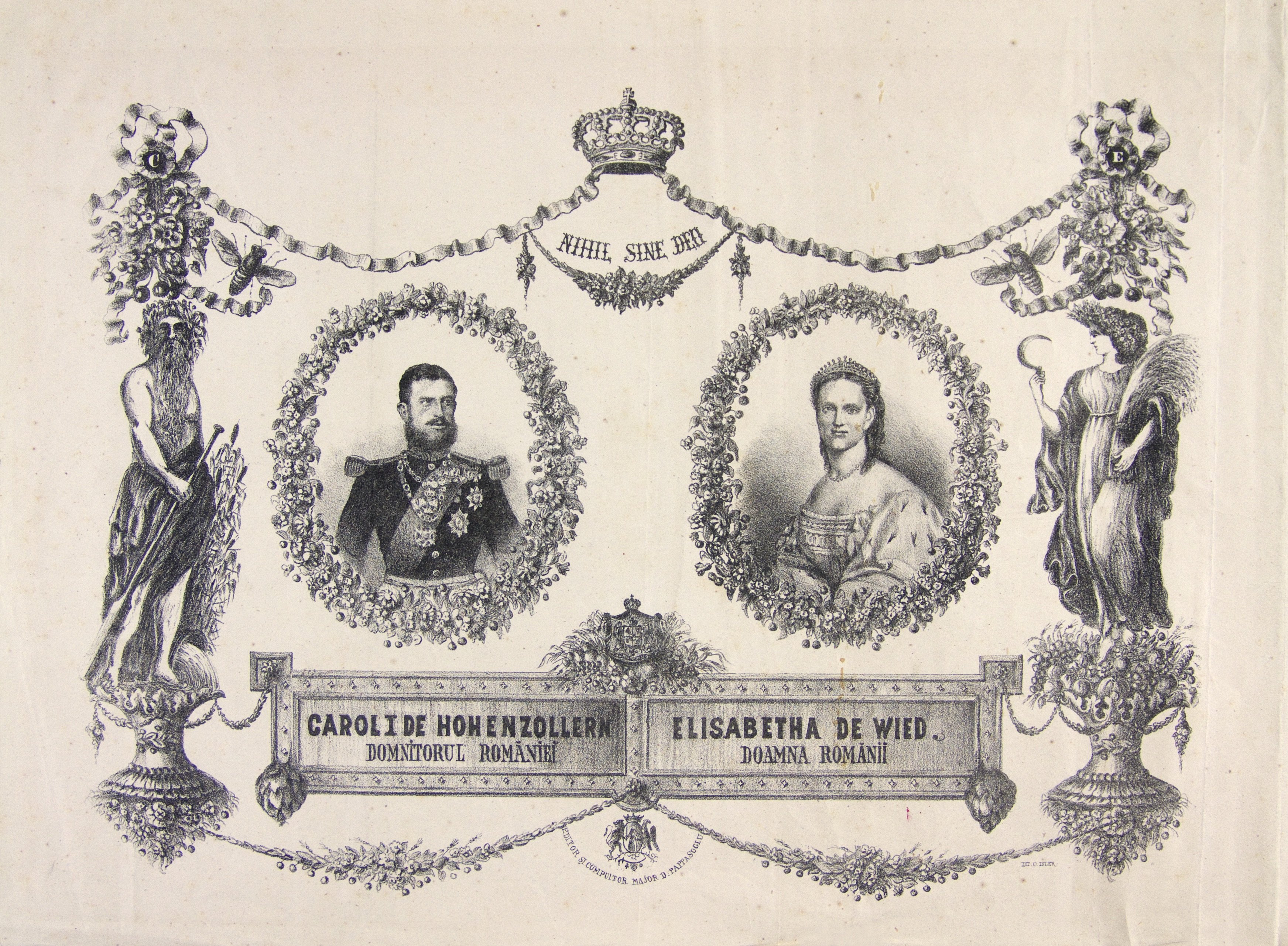 Stamps with portraits of the ruler Carol of Hohenzollern and his wife Elisabeth de Wied - well known by her literary name of Carmen Sylva (National Archives of Romania, Bucharest, collection Stamps_472).