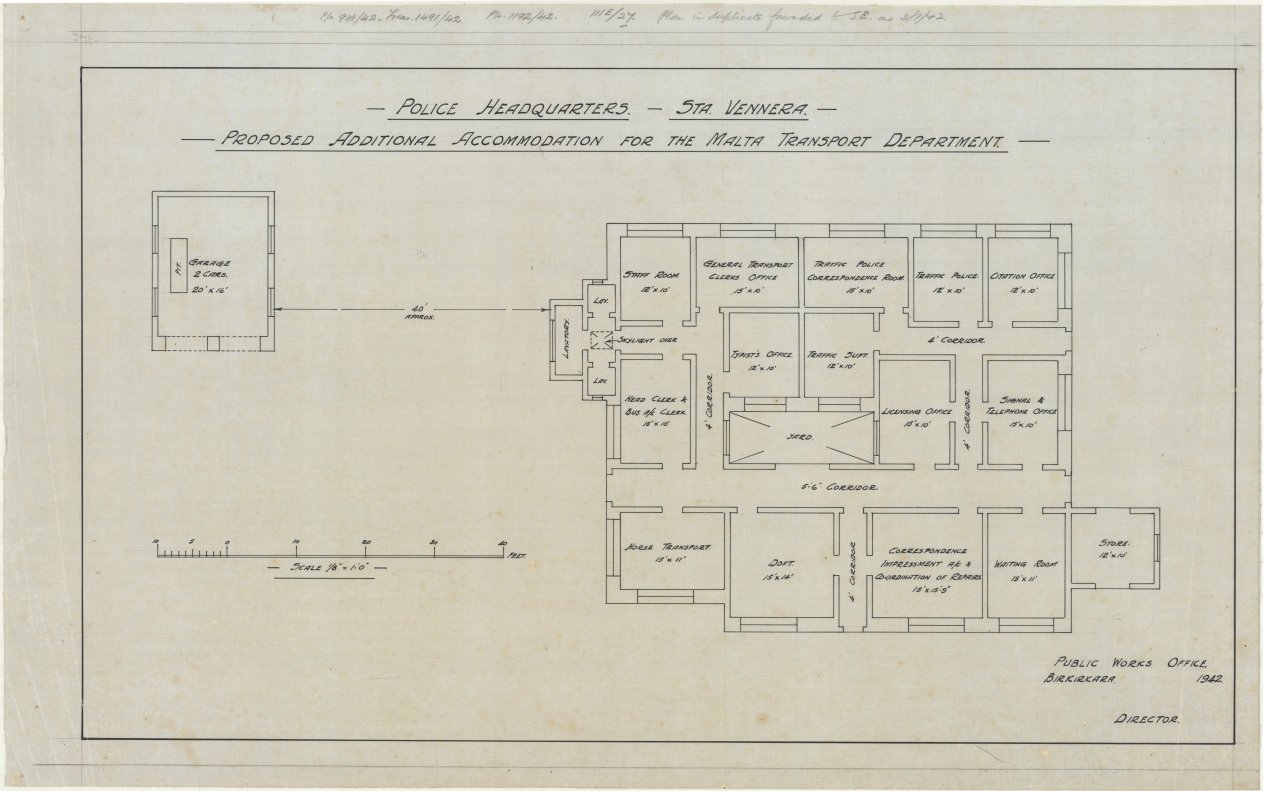 L-Arkivji Nazzjonali ta' Malta, Plan of the Police head quarters in Vennera station, available here.