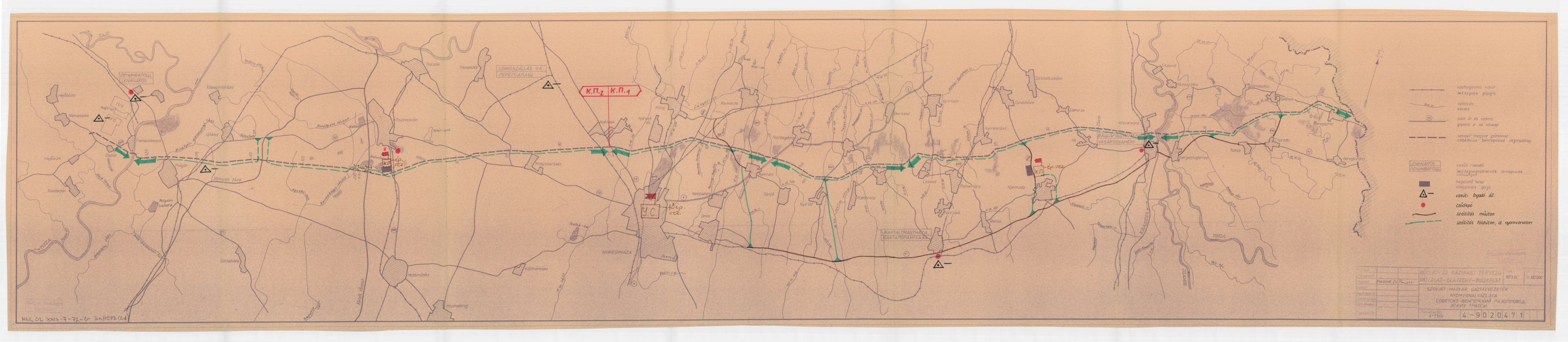 Petroleum and Gas Design Company (OLAJTERV), Russian-Hungarian language blueprint of the branch/alignment of the Soviet-Hungarian gas pipeline leading to the Tisza Chemical Combine (TVK) in 1973.
 
Reference Code: HU-MNL-OL-XXIX-F-72-b-szám nélkül-1973.
Author: András Kiss, PhD