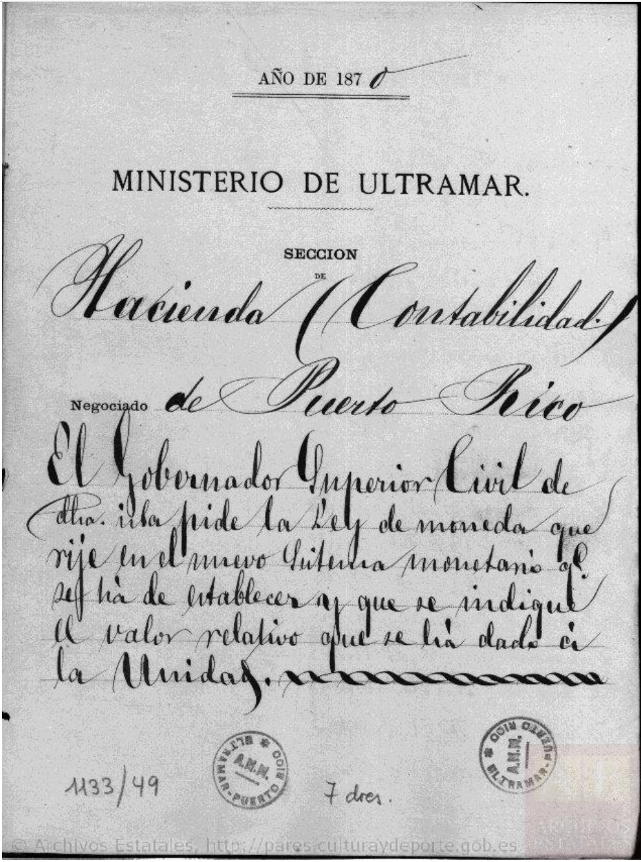 Archivo Histórico Nacional, Establecimiento de la peseta como unidad monetaria (1870/71) - first page. Available at https://www.archivesportaleurope.net/advanced-search/search-in-archives/results-(archives)/?&repositoryCode=ES-28079-AHN9&term=peseta&levelName=clevel&t=fa&recordId=ES-28079-AHN-UD-178138&c=C475812118
