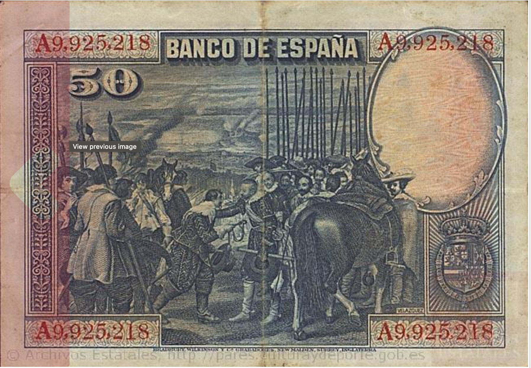 Archivo Histórico Nacional, Varios billetes o papel moneda con valor en pesetas emitidos por el Banco de España - Various peseta banknotes issued by the National Bank of Spain (1928-1935), available here
