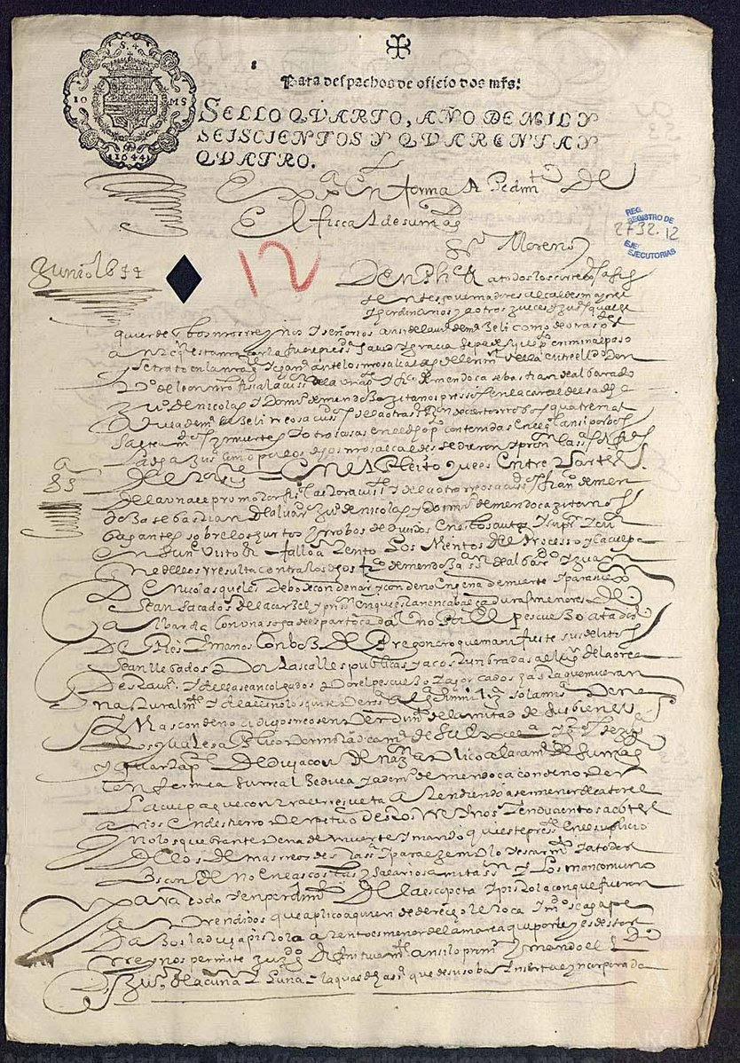  Archivo de la Real Chancillería de Valladolid, First page of the execution of the lawsuit litigated by Pedro de León, prosecutor of the King, with Francisco de Mendoza and other consorts, gypsies, living in Medinaceli (Soria), about robbery, and subsequent sentence of death by hanging (1644), available here
