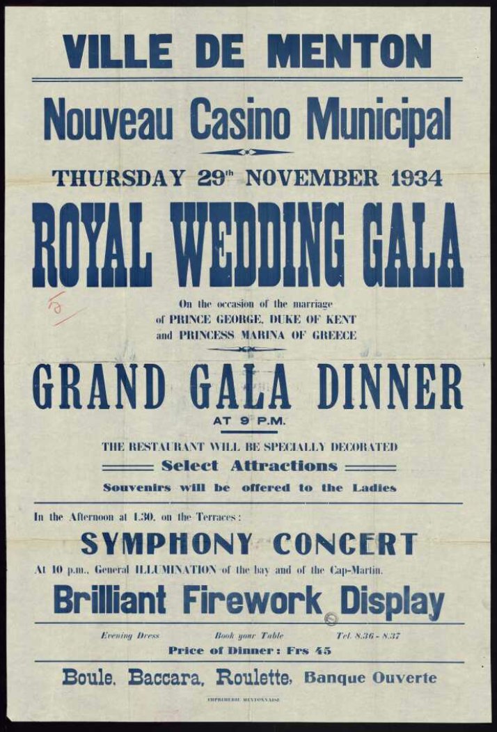 La Contemporaine, Royal Wedding Gala on the occasion of the marriage of Prince George, Duke of Kent, and Princess Marina of Greece, available here
