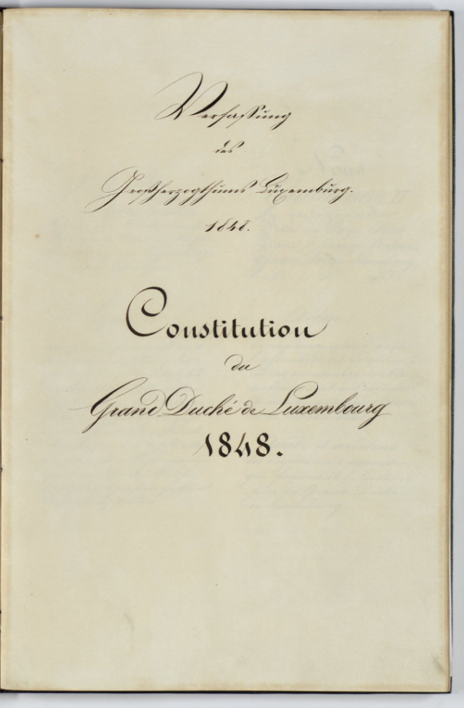 Archives nationales de Luxembourg , The Constitution of 1848 (9-22 July 1848), ANLux, TC-0016, front page
