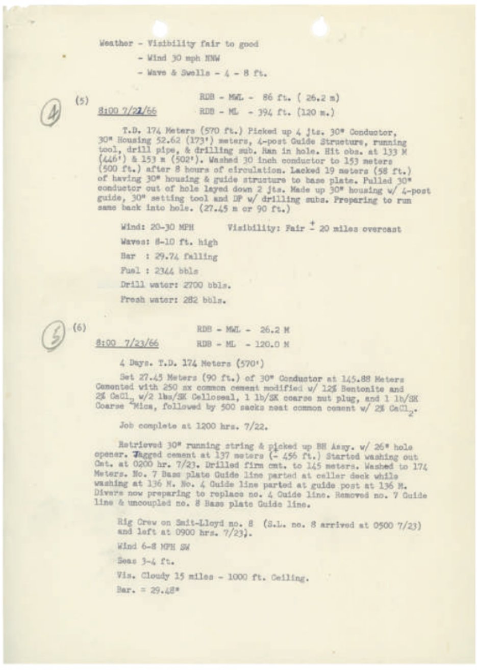 Regional State Archive of Stavanger, First oil drilling on the Norwegian shelf, Morning Reports - page 2, July 1966