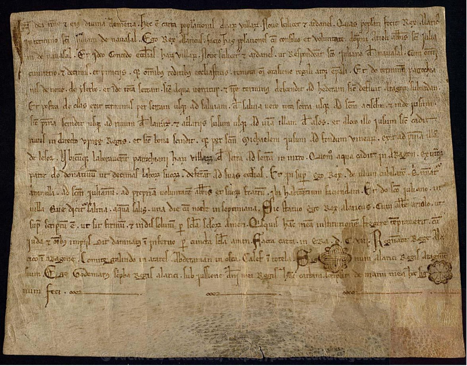 Archivo Histórico Nacional, Donation of Alaric to Ariol, the abbot of San Julián de Navasal, 570, available here
